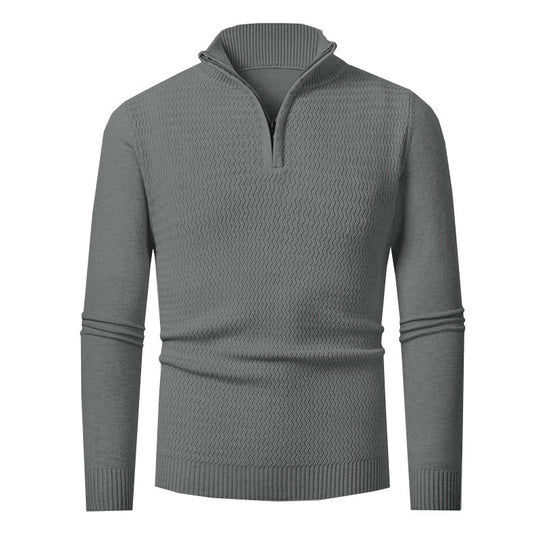 Herren nan Feinstrick-Halbzip-Pullover mit strukturierter Wellenoptik und Stehkragen EB