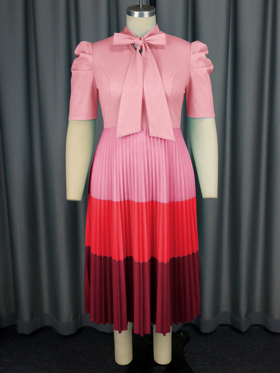 Damen Elegantes Plisseekleid mit Schleifenkragen EB