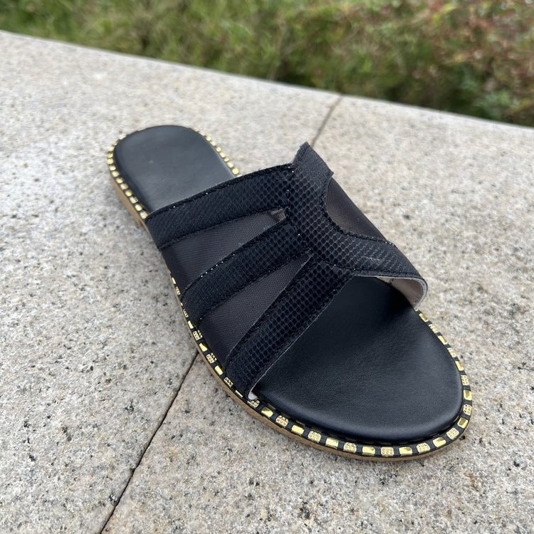 Damen elegante Riemchensandalen mit dekorativen Textilriemen EB