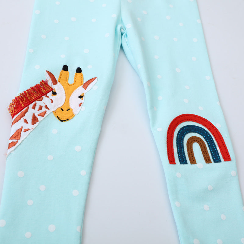 Mädchen Leggings mit entzückender Giraffen- und Regenbogenapplikation EB