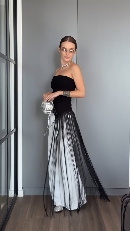 Damen Maxikleid mit schimmerndem Fransen-Design EB