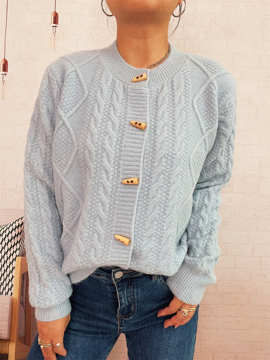 Damen Strickjacke mit dekorativen Knöpfen und strukturierter Webart EB