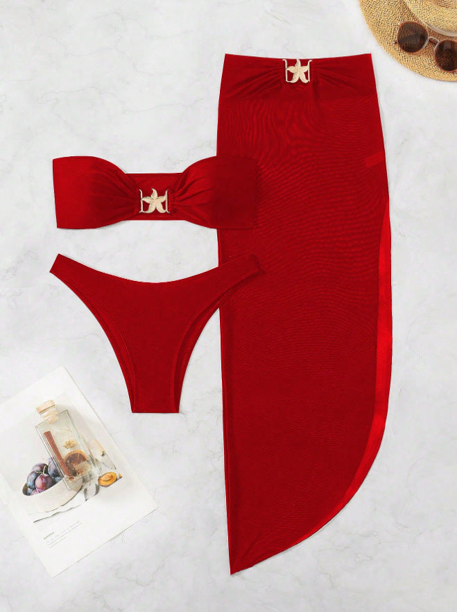 Damen Bandeau-Bikini mit eleganten Schnürdetails und hohem Beinausschnitt EB