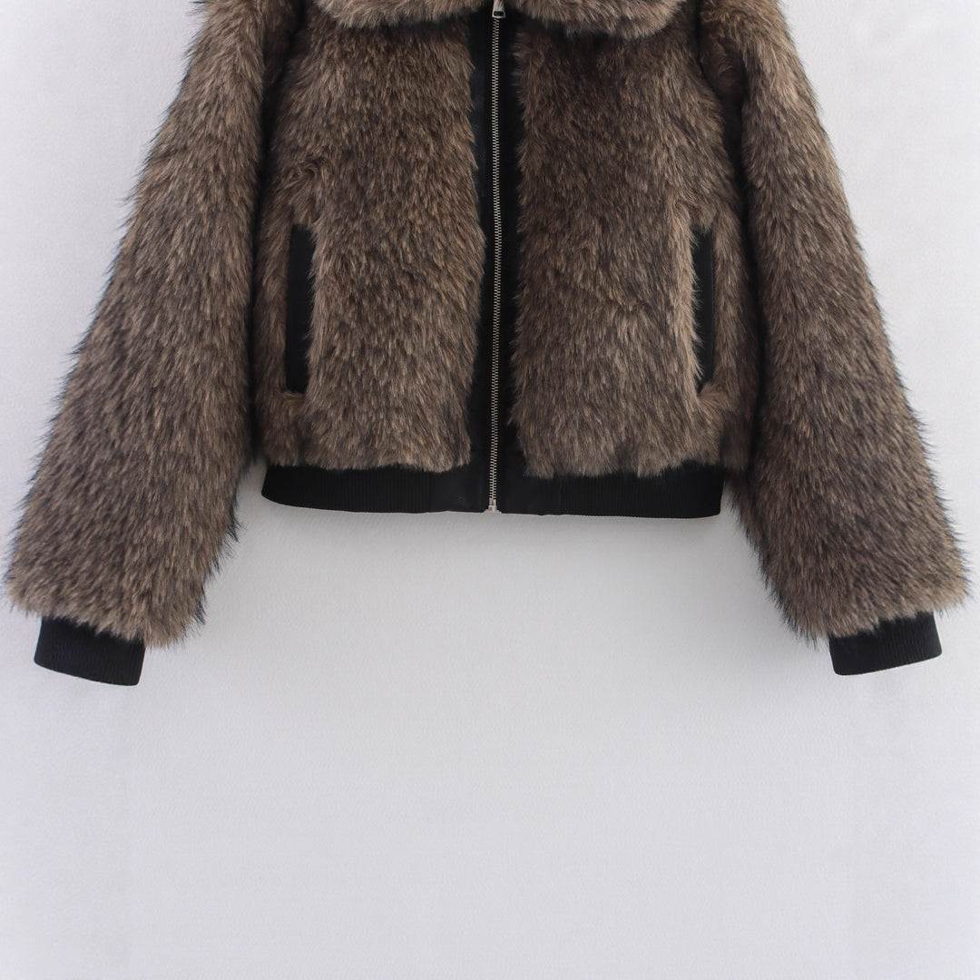 Damen modische Kunstpelzjacke mit asymmetrischem Schnitt EB