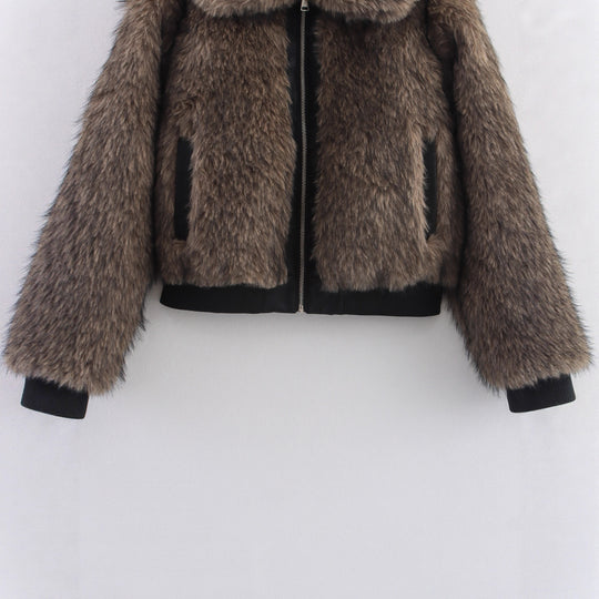 Damen modische Kunstpelzjacke mit asymmetrischem Schnitt EB