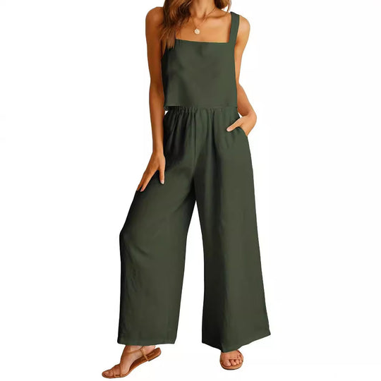 Damen Weit geschnittener Jumpsuit mit modischem Oberteil und praktischen Taschen EB