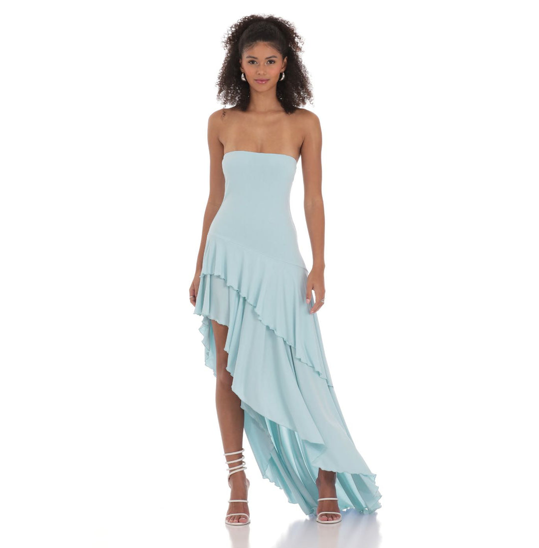 Damen Asymmetrisches Maxikleid mit fließendem Volant EB