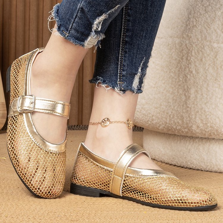 Damen Atmungsaktive Mary‑Jane‑Ballerinas mit Netz‑Mesh‑Obermaterial und verstellbarem Schnallenriemen EB