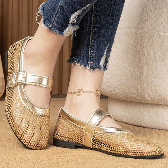 Damen Atmungsaktive Mary‑Jane‑Ballerinas mit Netz‑Mesh‑Obermaterial und verstellbarem Schnallenriemen EB