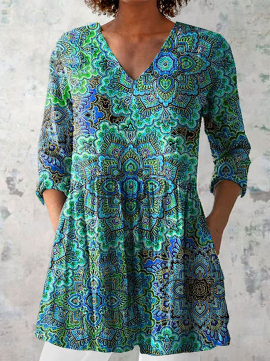 Damen Kurzes Boho-Kleid mit floralen Mustern und weitem Schnitt EB
