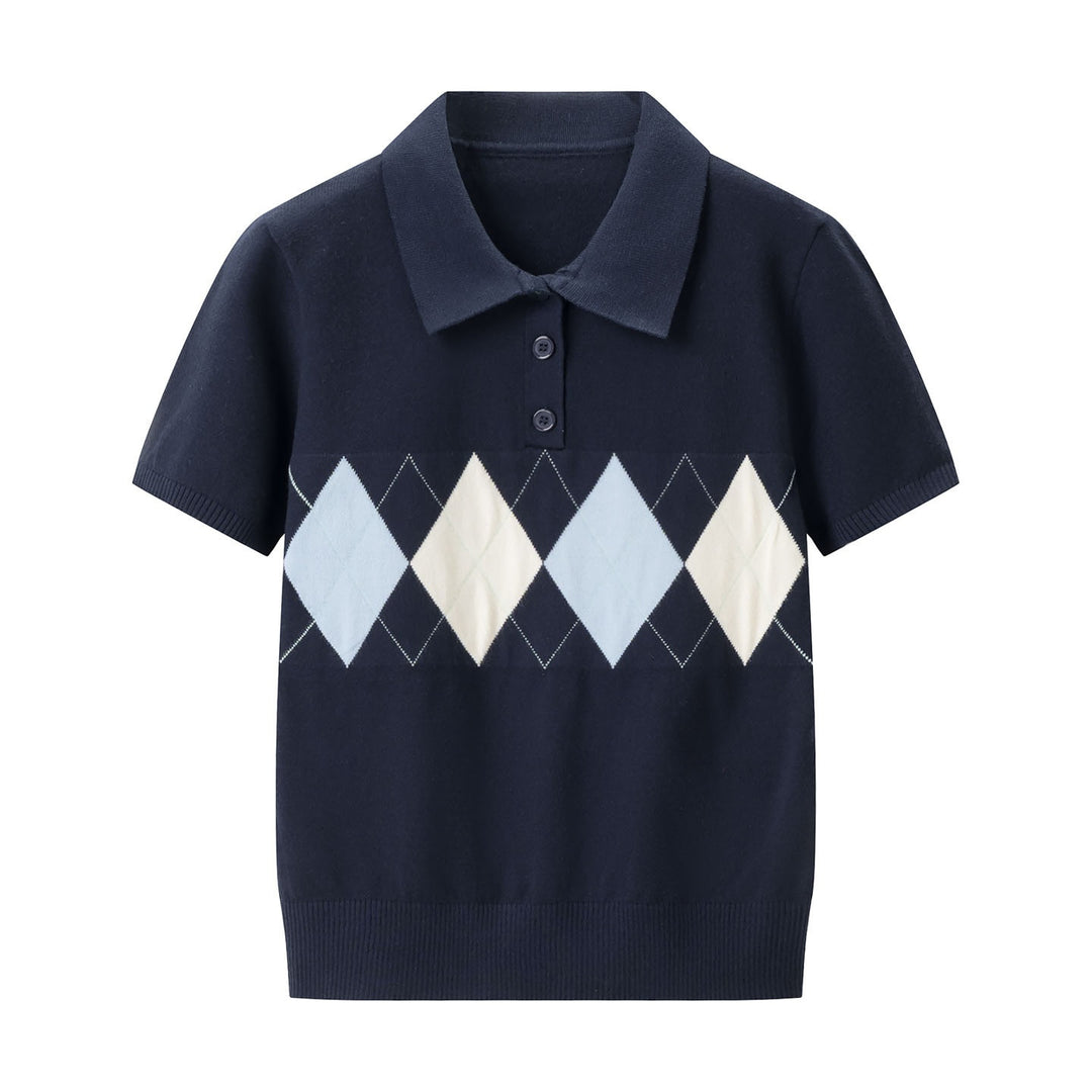 Damen Poloshirt mit modernem Rautenmuster und feinem Baumwollstoff EB