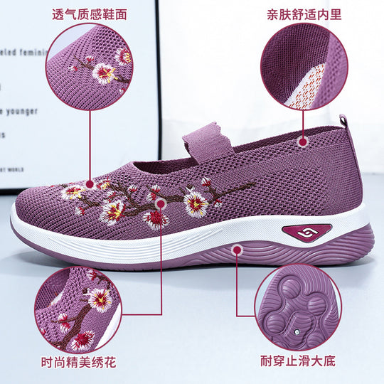 Damen Sportliche Slip-On Sneakers mit floralem Stickdesign EB