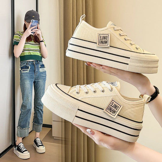 Damen Plattform Sneakers mit modischem Textildesign und verstärkter Gummisohle EB