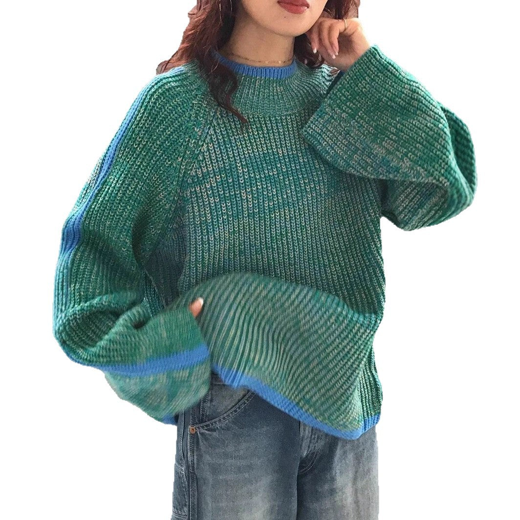 Damen lässiger Pullover mit gestricktem Strukturmuster und farblich abgesetzten Ärmelbündchen EB