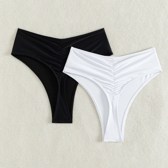Damen Hochtaillierte Bikini-Hose mit elegantem Rüschendesign EB