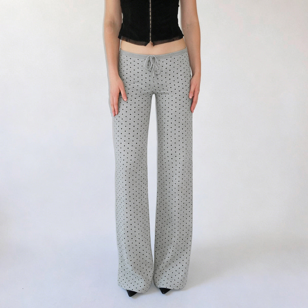 Damen nan gemütliche Highwaist-Loungehose mit weitem Schlag, elastischem Komfortbund, Kordelzug und dezentem Punkte-Print EB