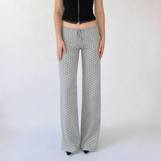 Damen nan gemütliche Highwaist-Loungehose mit weitem Schlag, elastischem Komfortbund, Kordelzug und dezentem Punkte-Print EB
