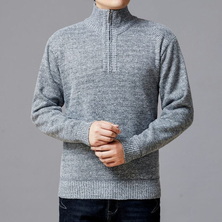 Herren Strickpullover mit modernem Stehkragen und strukturierter Oberfläche EB