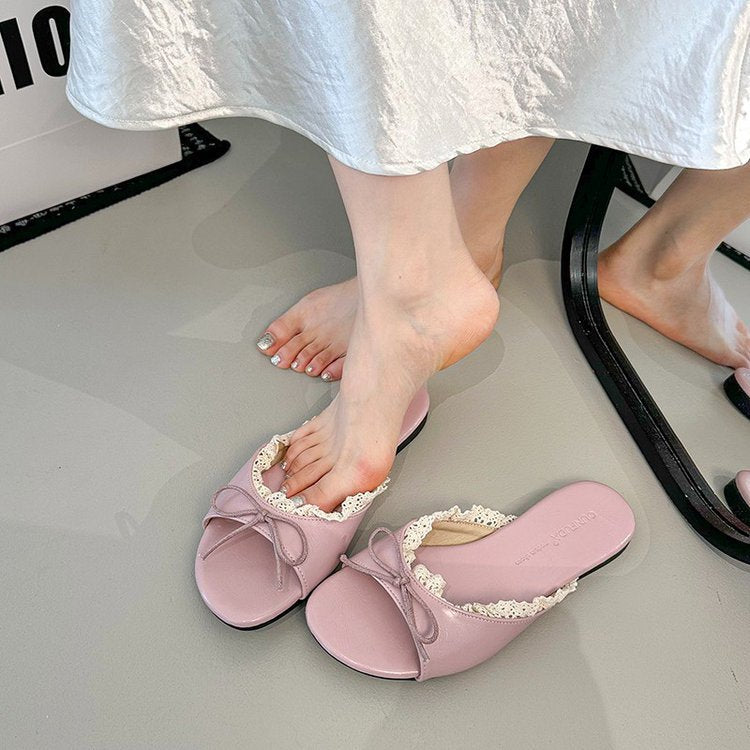 Damen elegante Mules mit Rüschenverzierung EB
