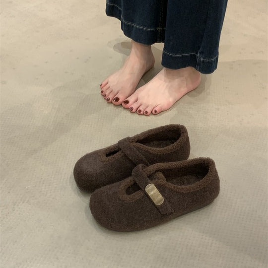 Damen Hausschuhe mit weichem Fleece-Innenfutter und modischem Schnallenverschluss EB