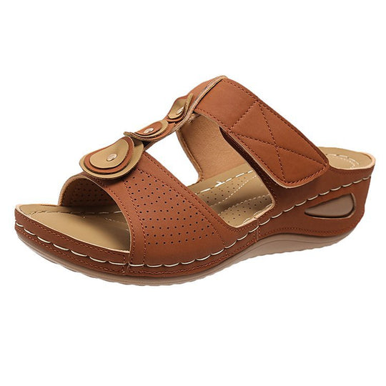 Damen Bequeme Wedge-Pantoletten mit verstellbaren Riemen und anatomischem Fußbett EB