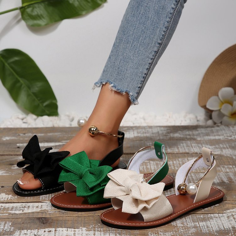 Damen Sandalen mit dekorativem Schleifenakzent und eleganten Perlendetails EB