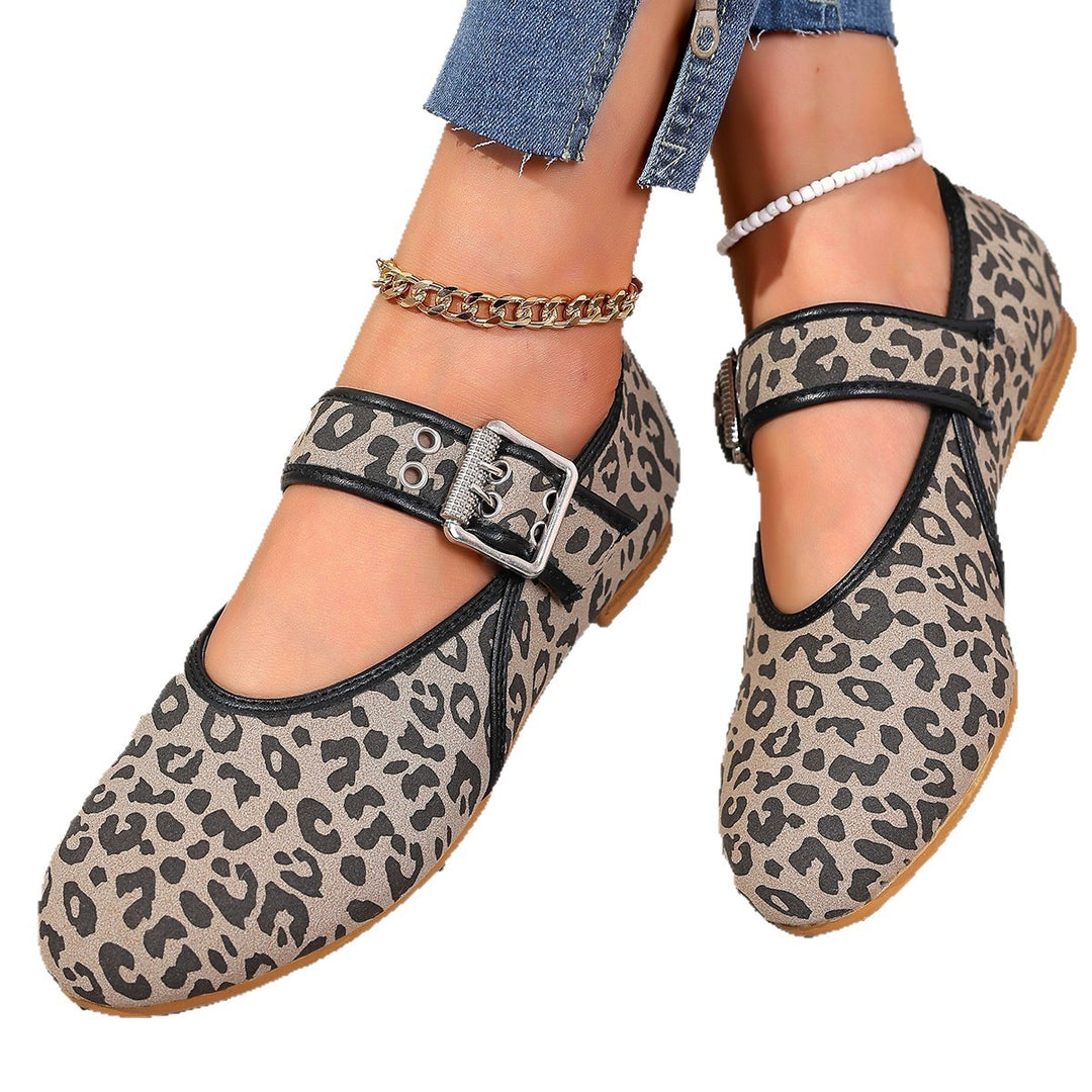 Damen Mary Jane Ballerinas mit modischem Leopardenmuster und bequemer Schnalle EB