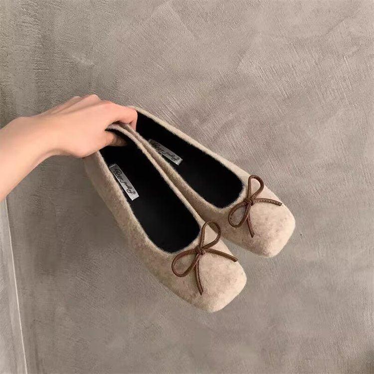 Damen filigrane Ballerinas aus weichem Filz mit dekorativem Schleifenakzent EB