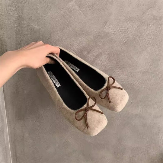 Damen filigrane Ballerinas aus weichem Filz mit dekorativem Schleifenakzent EB