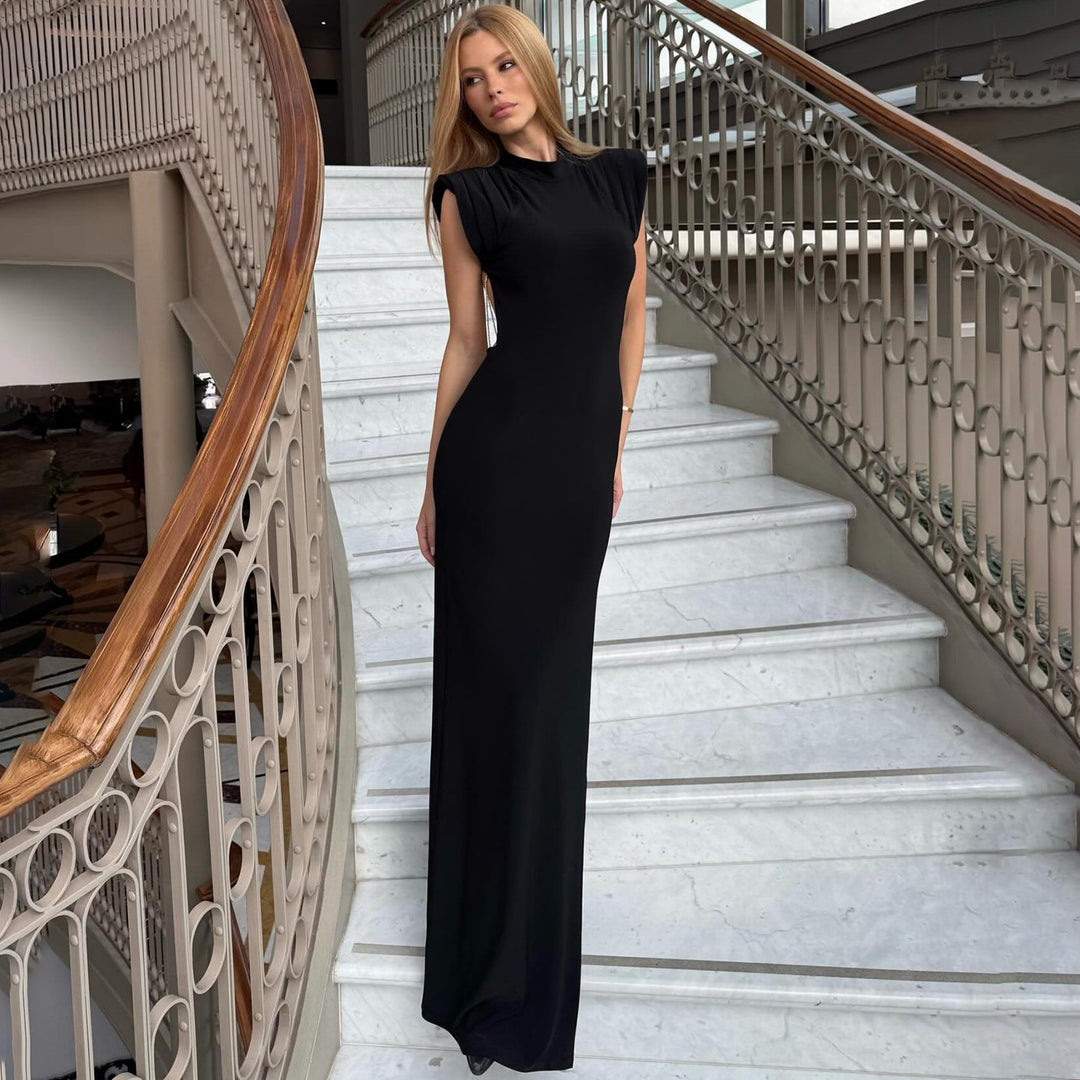 Damen Elegantes und figurbetontes Maxikleid mit Puffärmeln EB