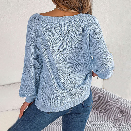 EB | Strickpullover mit Knöpfen Quadratischer Halsausschnitt Weiches und Feminines Design