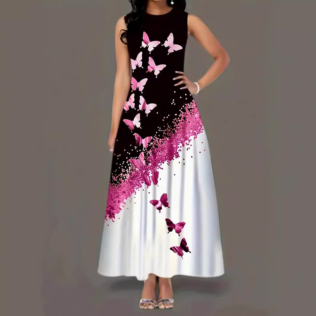 Damen Maxikleid mit elegantem Schmetterlingsdesign und praktischen Taschen EB