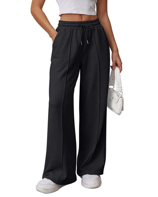 Damen nan High-Waist Relax-Freizeithose mit doppeltem Rippbund, sichtbarer Bügelfalte und weitem Bein EB