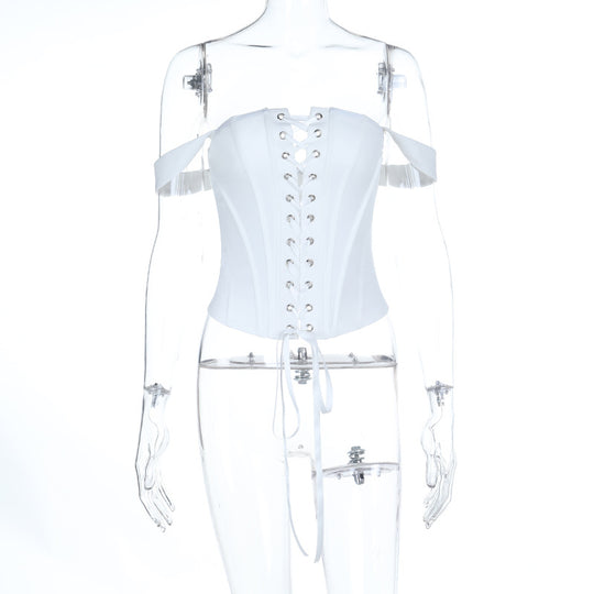 Damen Korsett-Oberteil mit schulterfreiem Design und dekorativen Schnürdetails EB