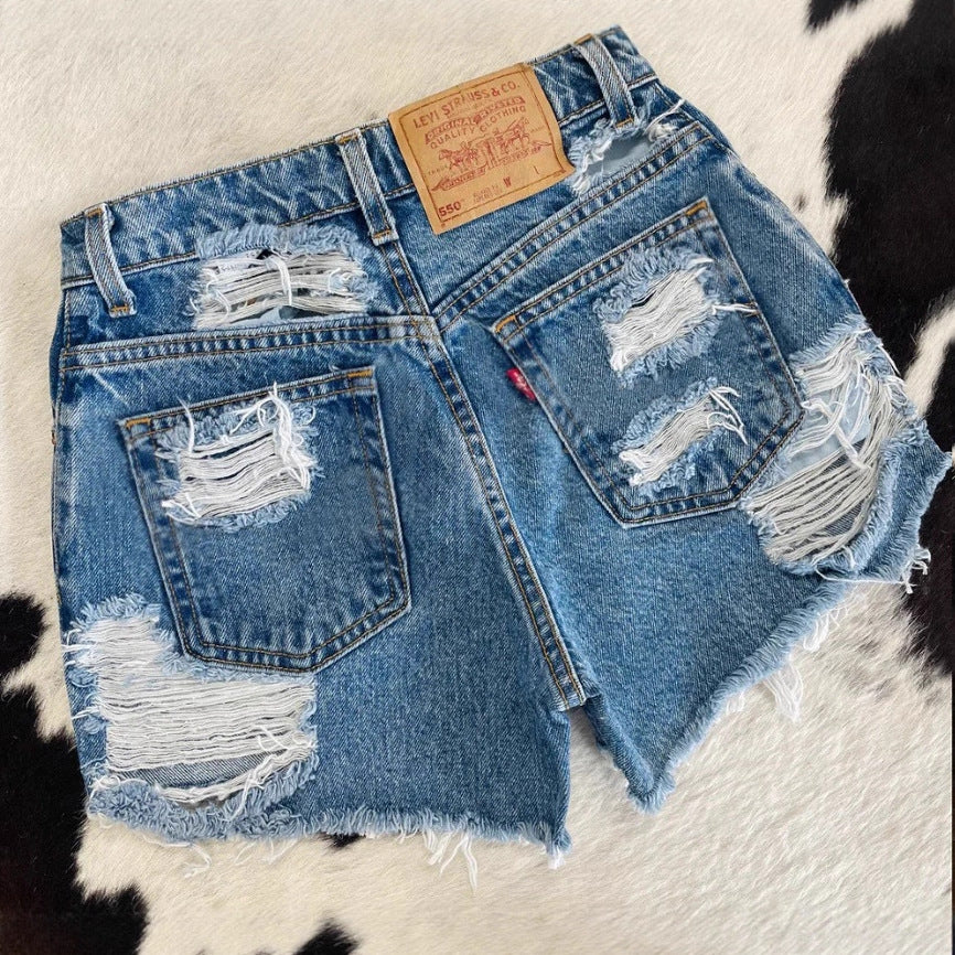 Damen Destroyed Denim Shorts EB