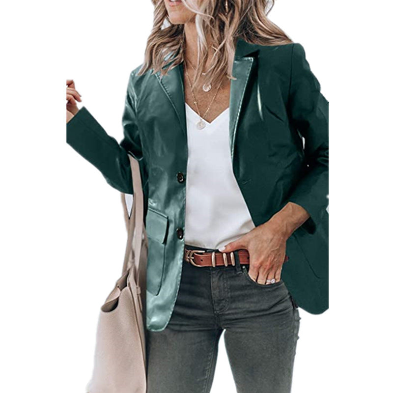 Damen elegante Blazerjacke im zeitlosen Design mit glänzender Oberfläche EB