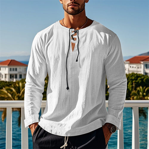 Herren modisches Langarmshirt mit Schnürung und V-Ausschnitt EB