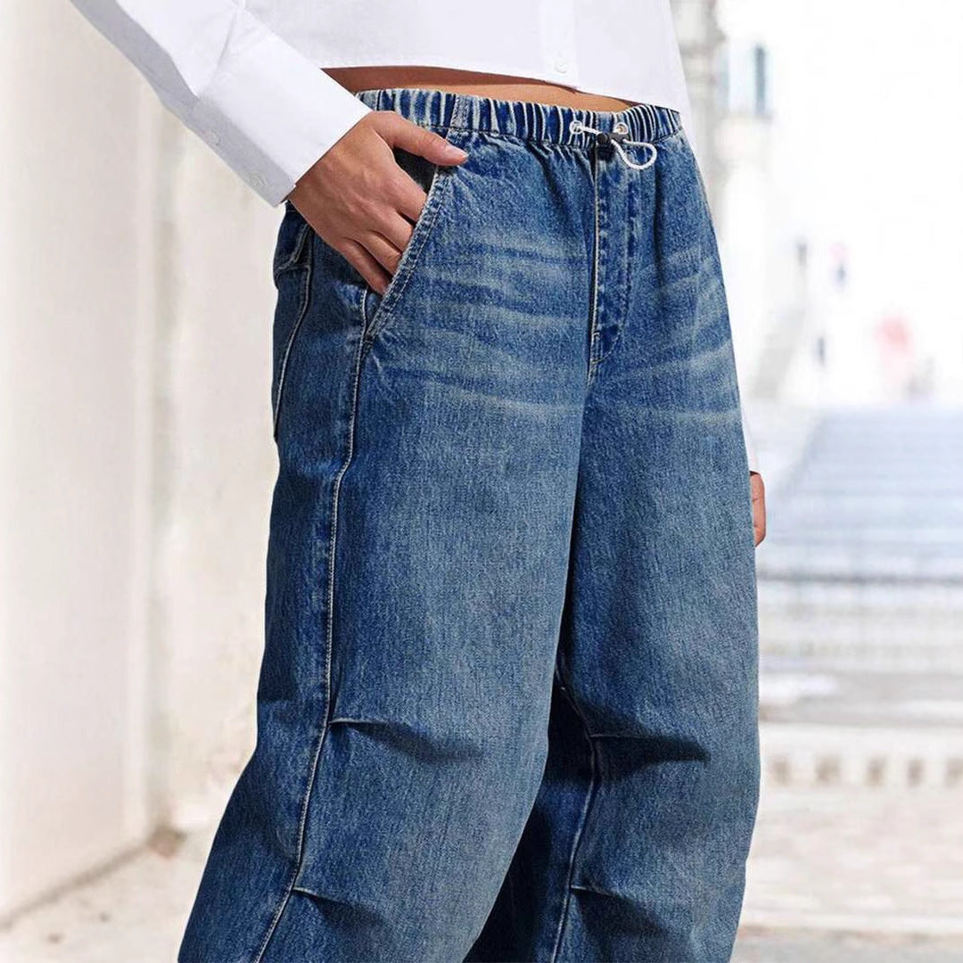Damen Weit geschnittene Jeanshose mit elastischem Bund EB