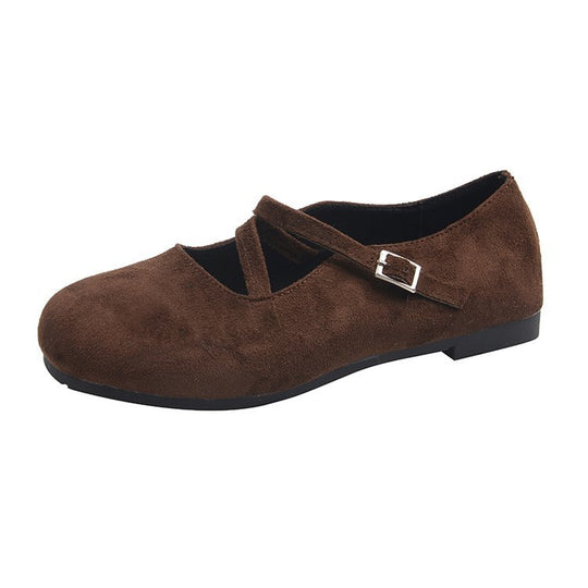 Damen Bequeme Ballerinas mit Querriemen und Schnallenakzent EB