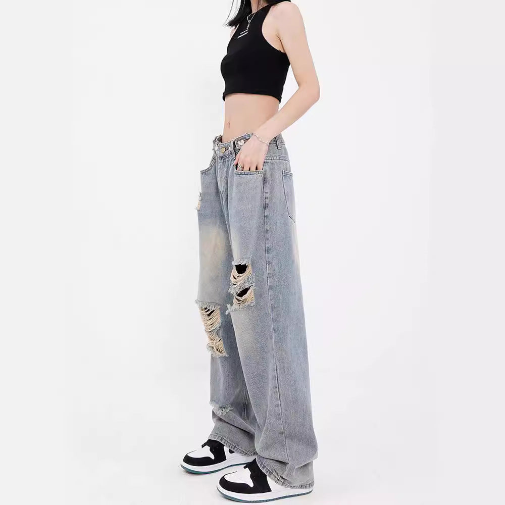 Damen Weite Destroyed Jeans im lässigen Schnitt EB