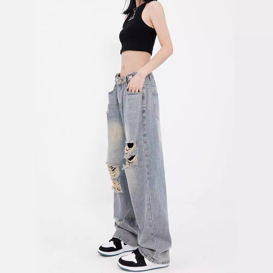 Damen Weite Destroyed Jeans im lässigen Schnitt EB