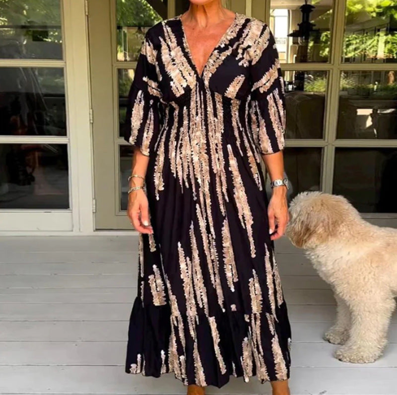 Damen Maxikleid mit voluminösen Ärmeln und raffiniertem Wickelschnitt Heidi-Mode