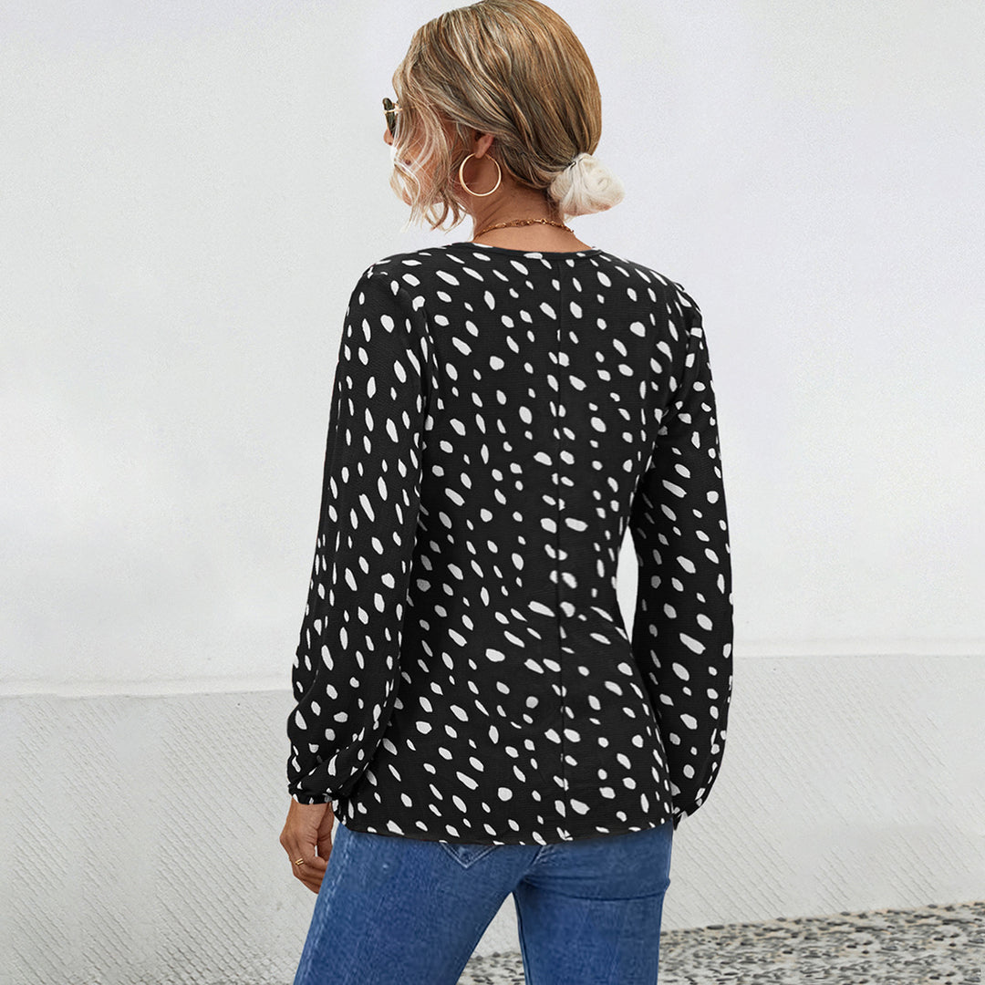 Damen Bluse mit V-Ausschnitt und modernem Punktdesign EB