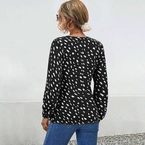 Damen Bluse mit V-Ausschnitt und modernem Punktdesign EB