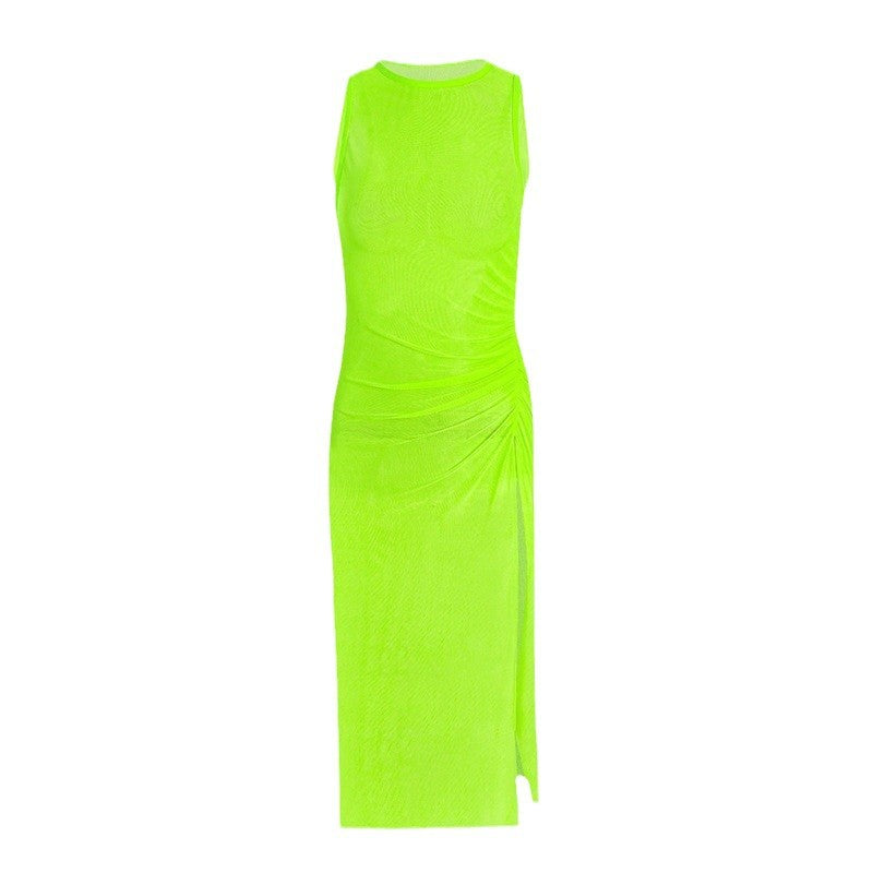 Damen ärmelloses Strandkleid mit seitlichem Rüschendetail EB