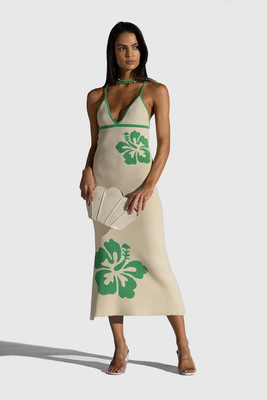 Damen Maxikleid mit raffiniertem Häkelmuster und floralen Akzenten EB