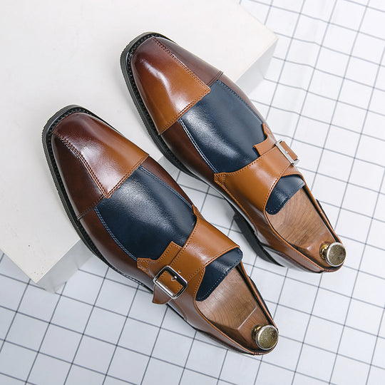 Herren eleganter zweifarbiger Monkstrap-Lederhalbschuh mit einzelner Metallschnalle und handgenähter Sohlenausführung EB