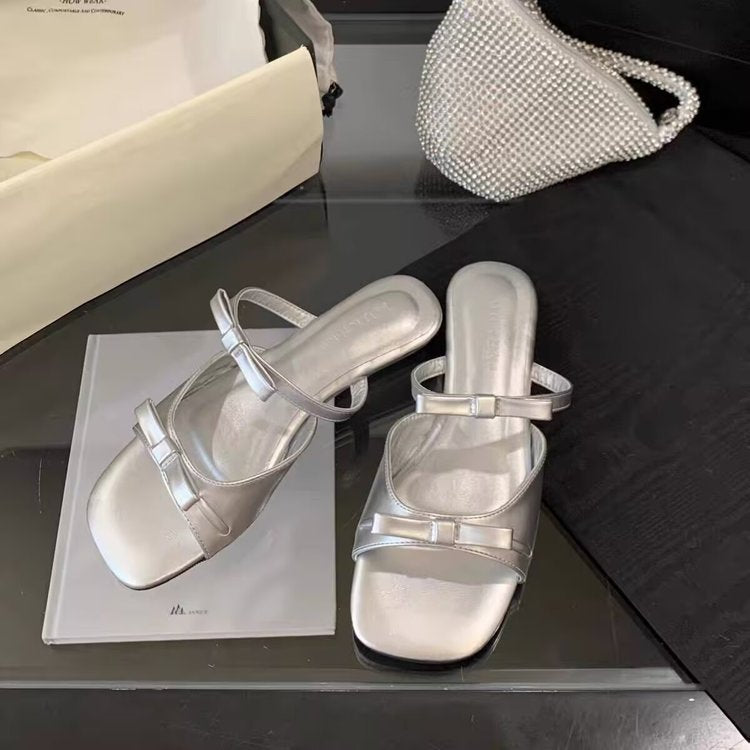 Damen modische Riemchen-Pantoletten mit eleganten Schleifen EB