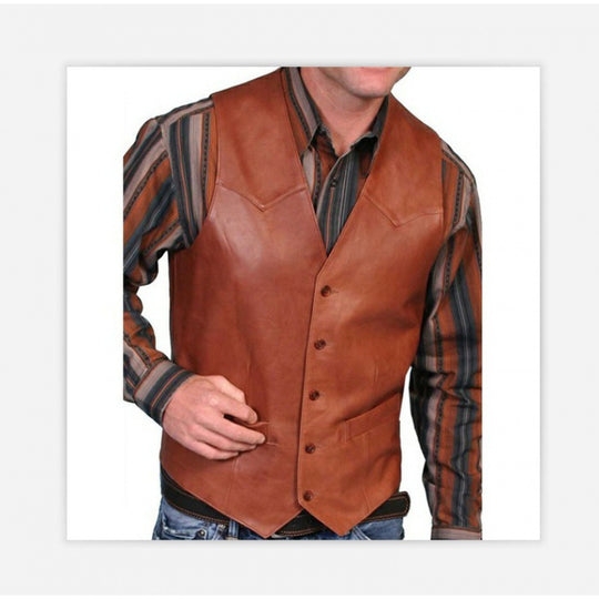 Herren nan taillierte Lederweste mit Western-Details, V-Ausschnitt und zwei Eingrifftaschen EB