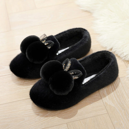 Damen Kuschelige Hausschuhe mit dekorativem Pom-Pom und Blattdesign EB